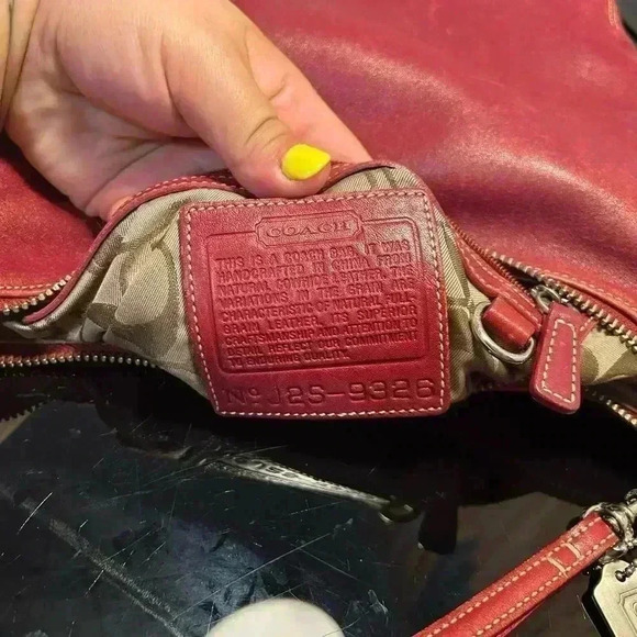 COACH Slim Legacy Red  Leather Handbag With Double Handles - Picture 6 of 8